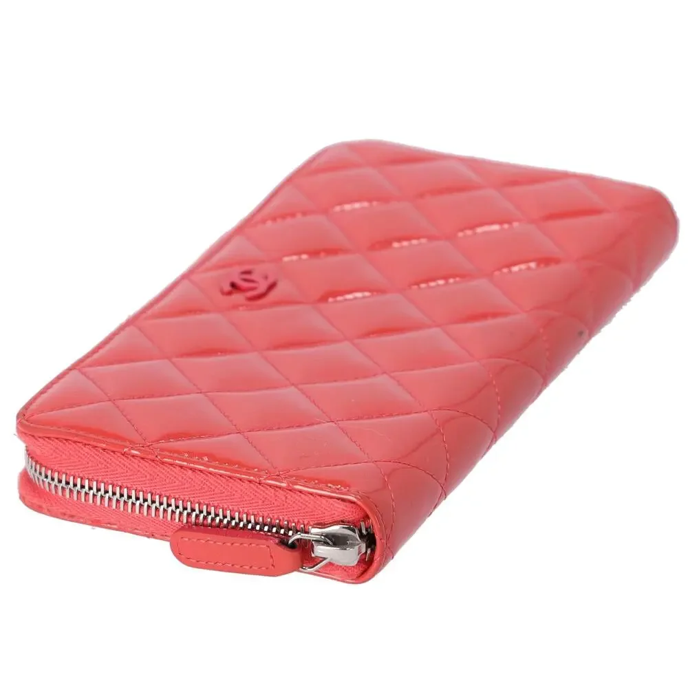 CHANEL Matelasse Long Wallet Pink Patent Leather